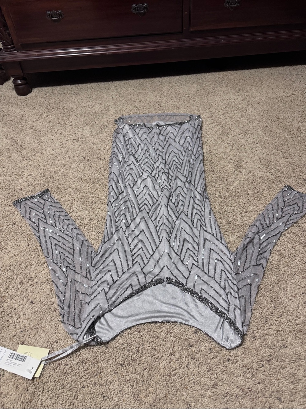 J Kara Silver Beaded Long Sleeve Sheath Dress - Picture 4 of 7